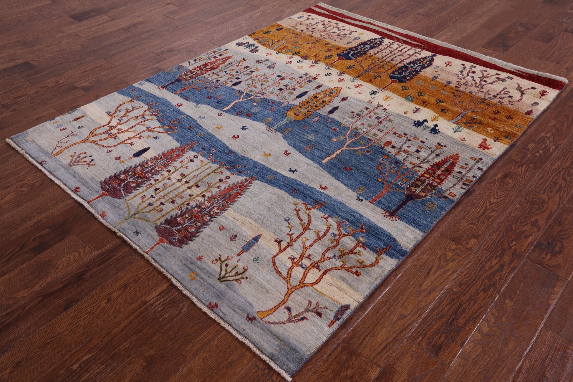 Tribal Persian Gabbeh Hand Knotted Wool Rug - 5' 0" X 6' 6" - Golden Nile