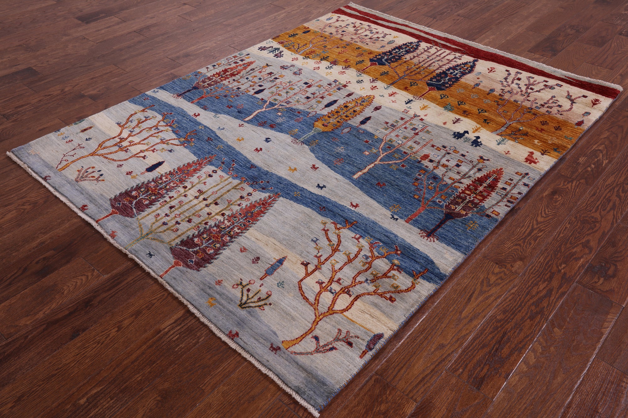 Tribal Persian Gabbeh Hand Knotted Wool Rug - 5' 0" X 6' 6" - Golden Nile