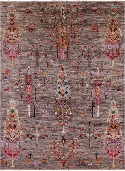 Tribal Persian Gabbeh Handmade Wool Rug - 5' 0" X 6' 7" - Golden Nile