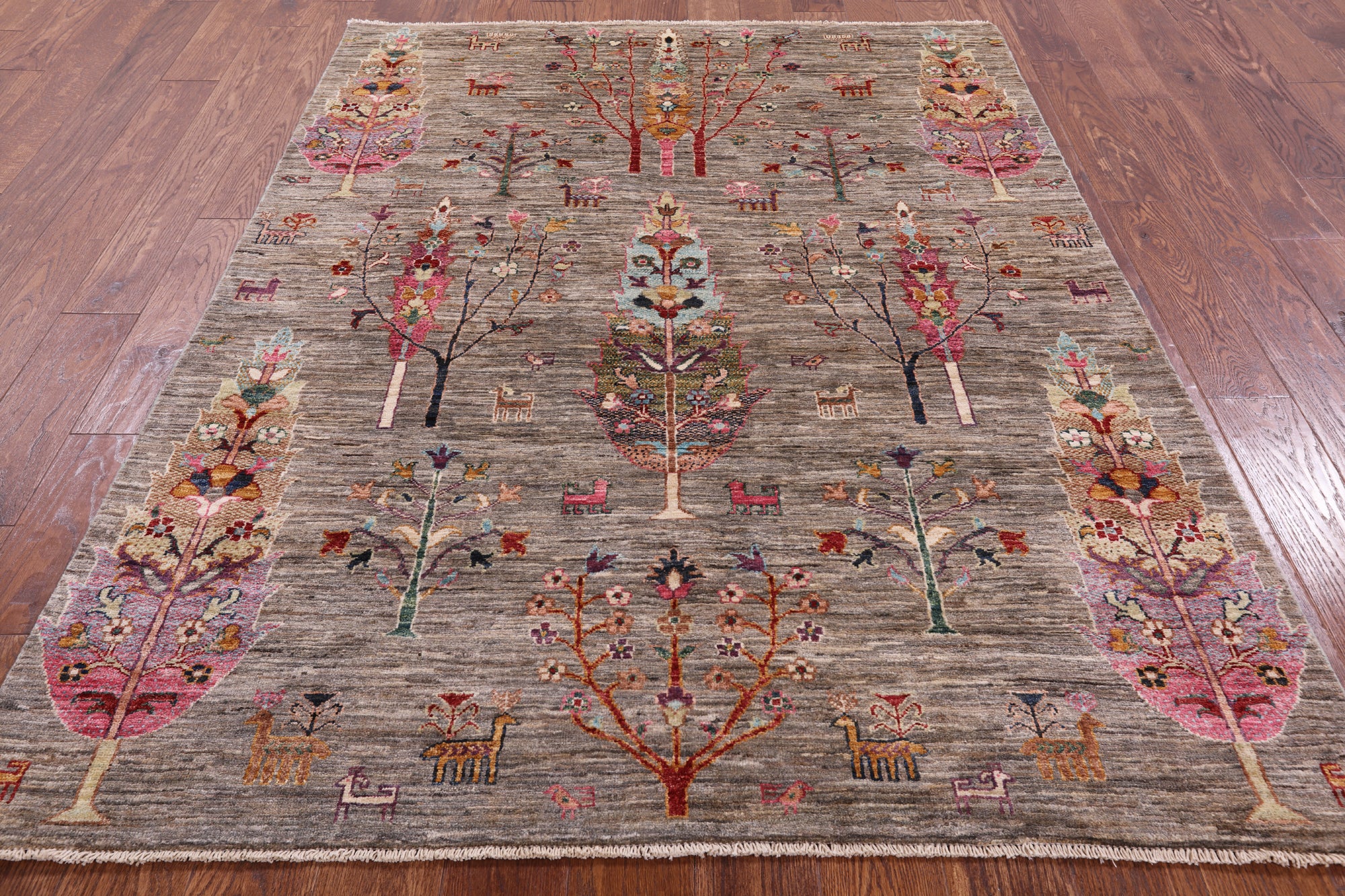Tribal Persian Gabbeh Handmade Wool Rug - 5' 0" X 6' 7" - Golden Nile