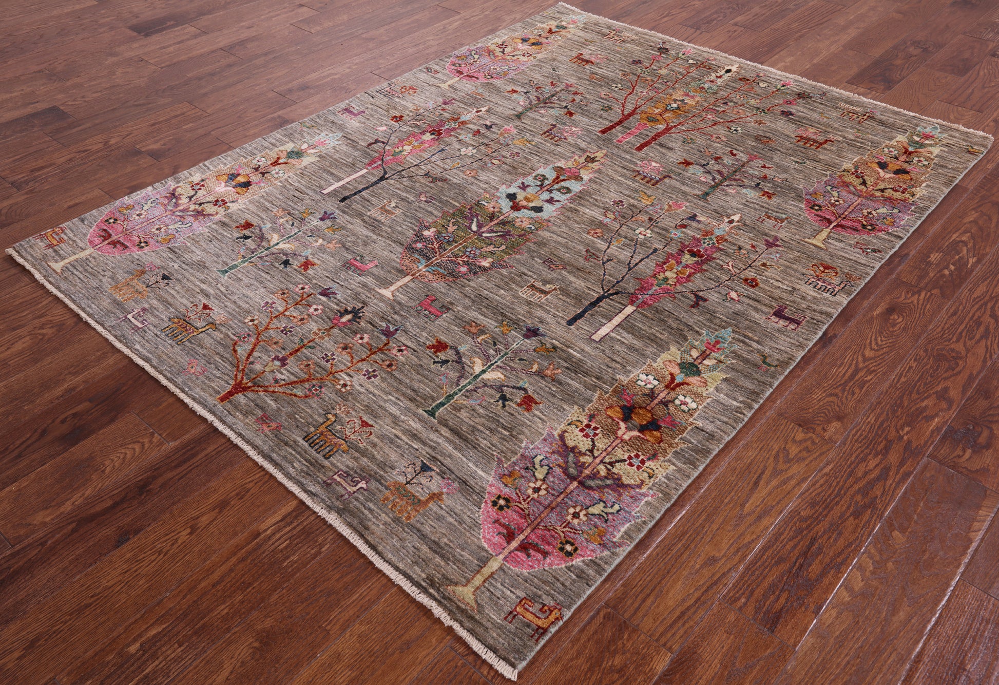 Tribal Persian Gabbeh Handmade Wool Rug - 5' 0" X 6' 7" - Golden Nile