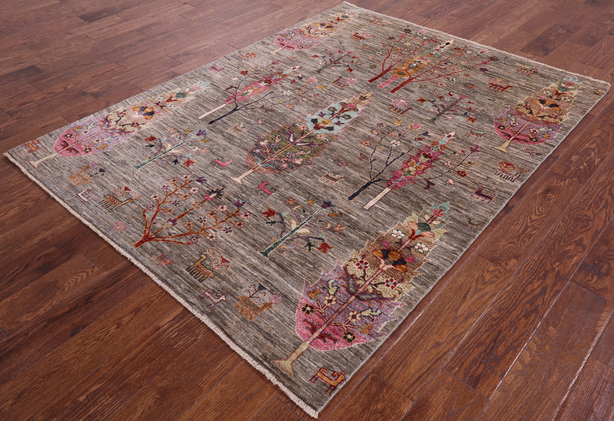 Tribal Persian Gabbeh Handmade Wool Rug - 5' 0" X 6' 7" - Golden Nile