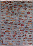 Fish Design Persian Gabbeh Hand Knotted Wool Rug - 5' 7" X 7' 8" - Golden Nile