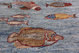 Fish Design Persian Gabbeh Hand Knotted Wool Rug - 5' 7" X 7' 8" - Golden Nile