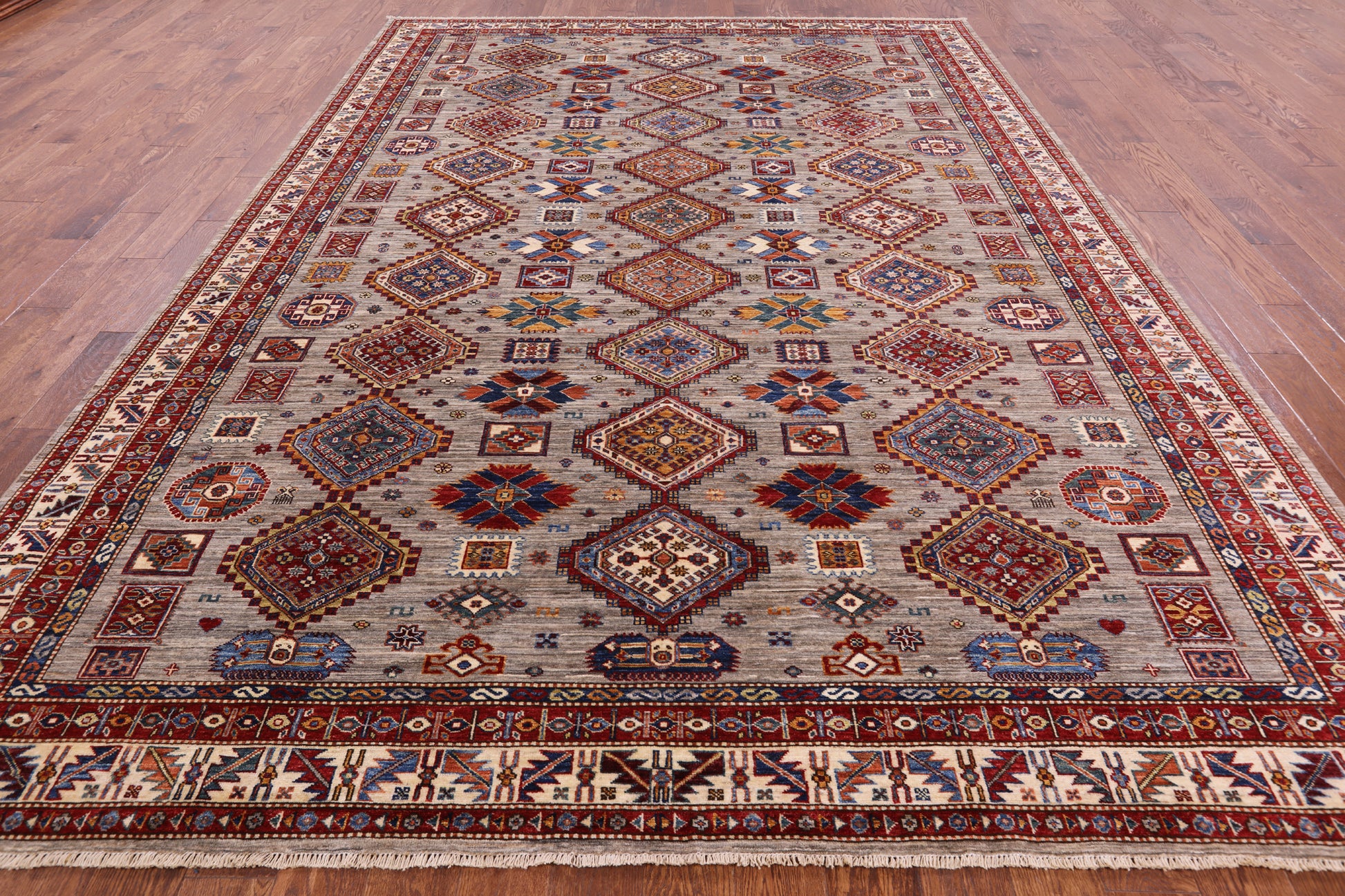 Super Kazak Hand Knotted Wool Rug - 8' 7" X 12' 0" - Golden Nile
