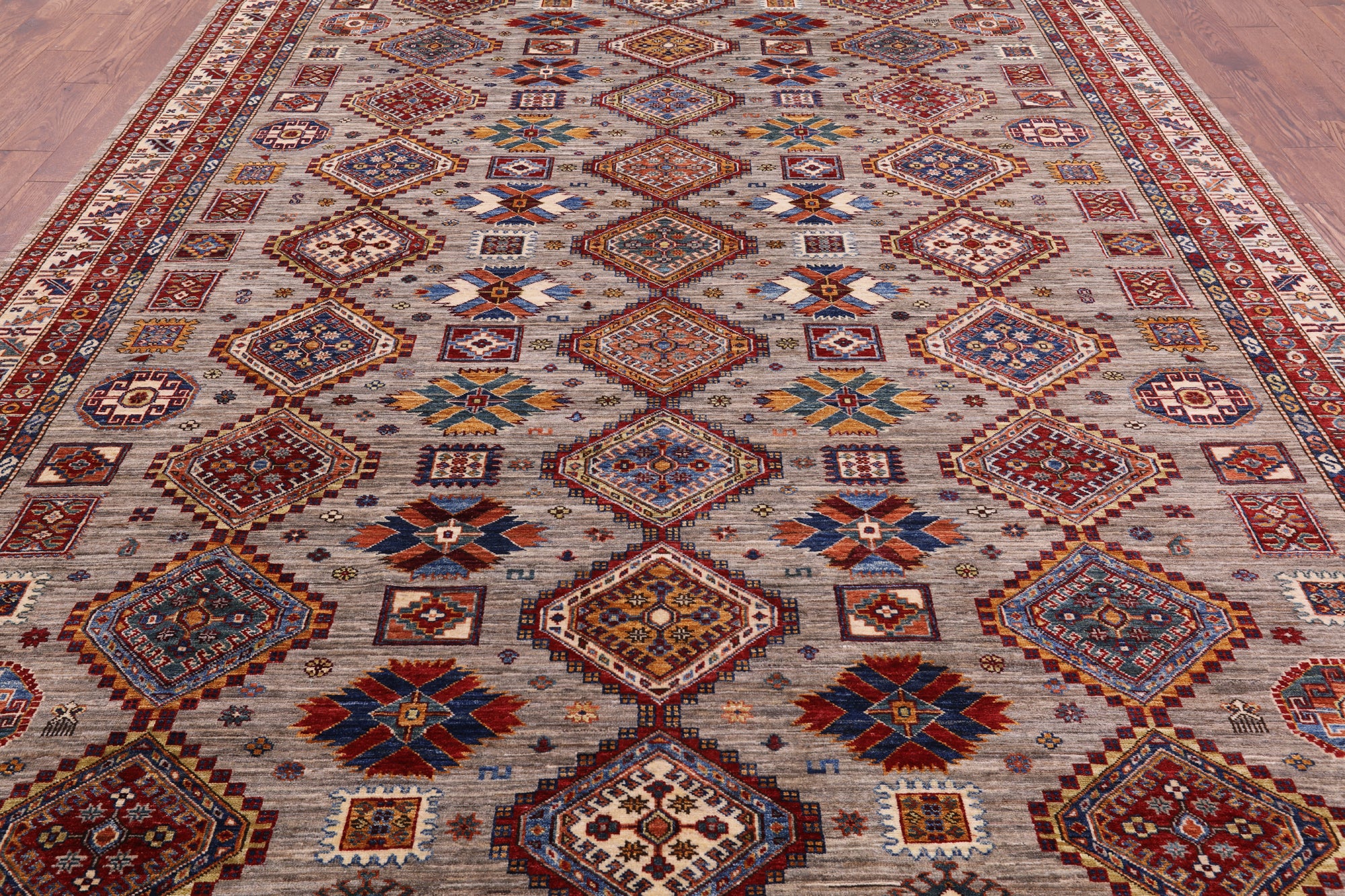 Super Kazak Hand Knotted Wool Rug - 8' 7" X 12' 0" - Golden Nile