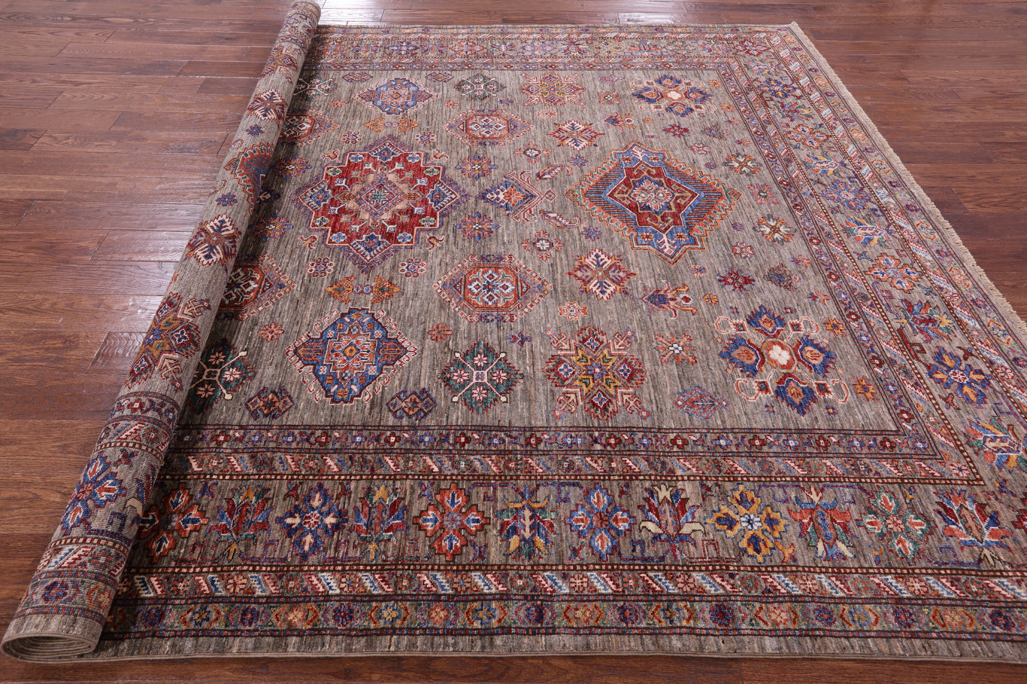 Super Kazak Handmade Wool Rug - 8' 1" X 9' 7" - Golden Nile