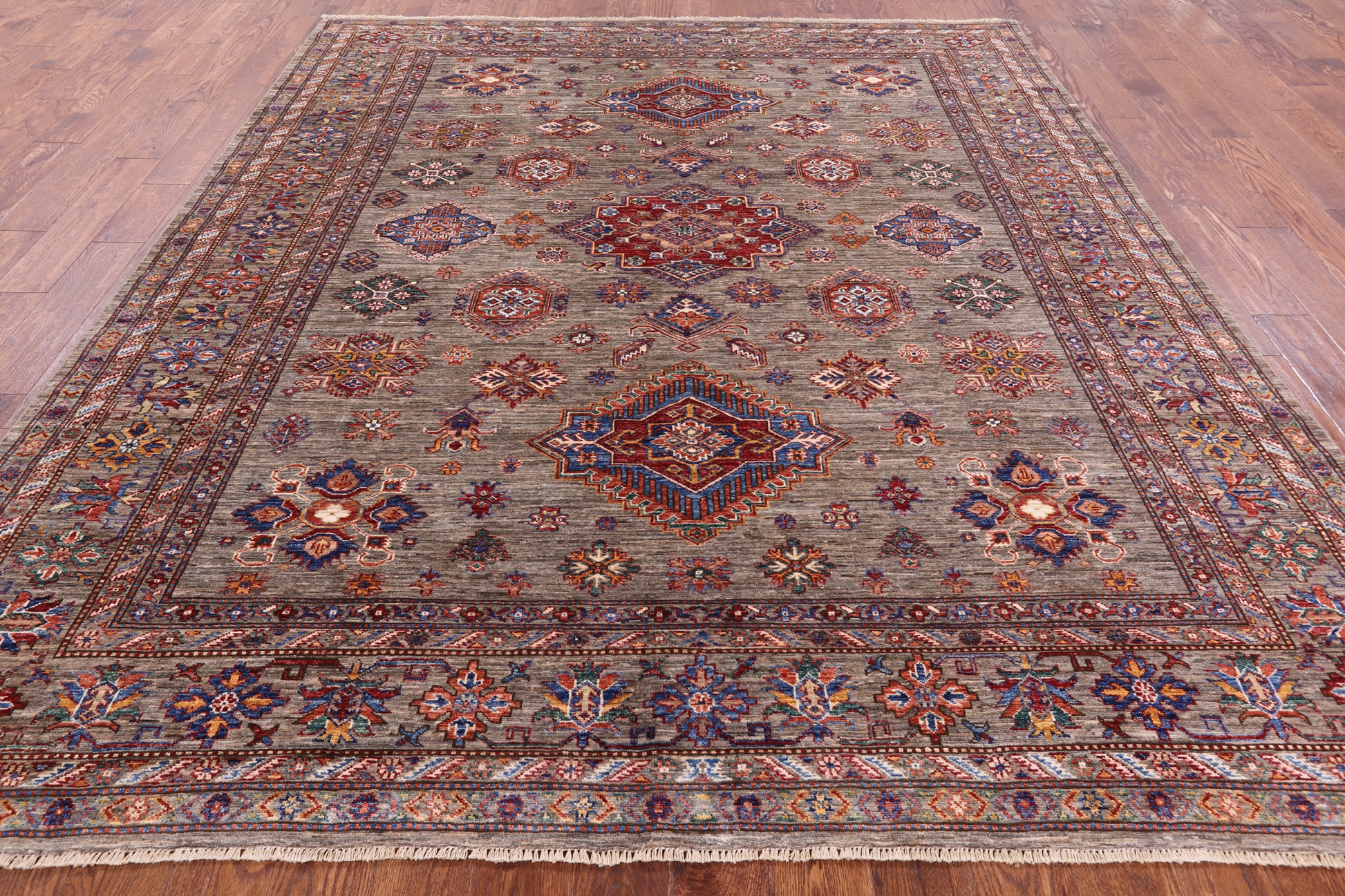 Super Kazak Handmade Wool Rug - 8' 1" X 9' 7" - Golden Nile
