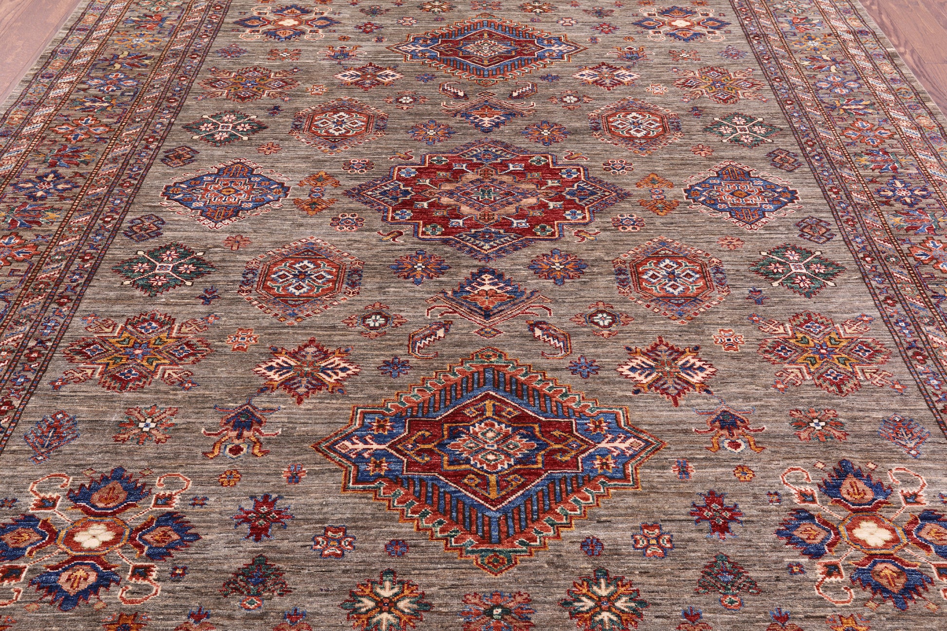 Super Kazak Handmade Wool Rug - 8' 1" X 9' 7" - Golden Nile