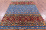 Blue Tribal Khorjin Persian Gabbeh Hand Knotted Wool Rug - 5' 8" X 7' 10" - Golden Nile