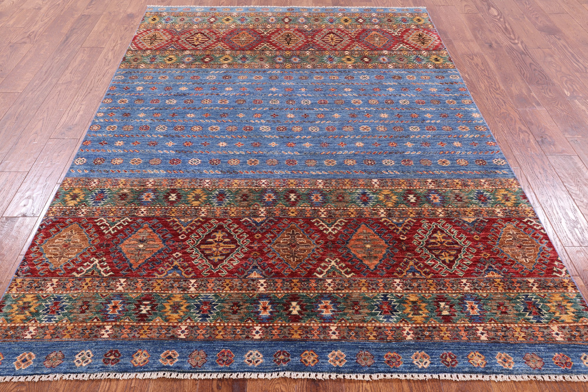 Blue Tribal Khorjin Persian Gabbeh Hand Knotted Wool Rug - 5' 8" X 7' 10" - Golden Nile