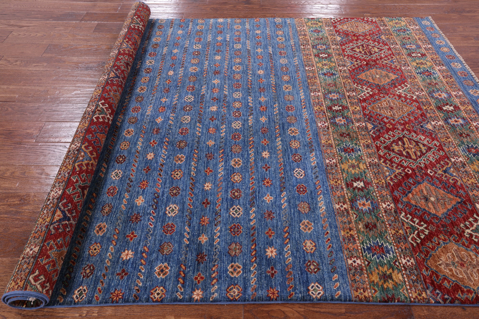 Blue Tribal Khorjin Persian Gabbeh Hand Knotted Wool Rug - 5' 8" X 7' 10" - Golden Nile