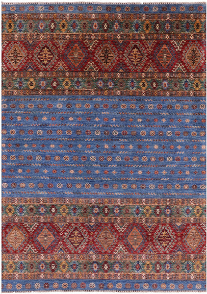 Blue Tribal Khorjin Persian Gabbeh Hand Knotted Wool Rug - 5' 8" X 7' 10" - Golden Nile