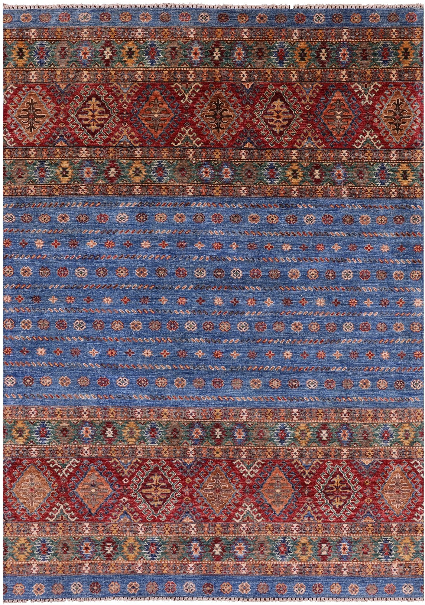 Blue Tribal Khorjin Persian Gabbeh Hand Knotted Wool Rug - 5' 8" X 7' 10" - Golden Nile