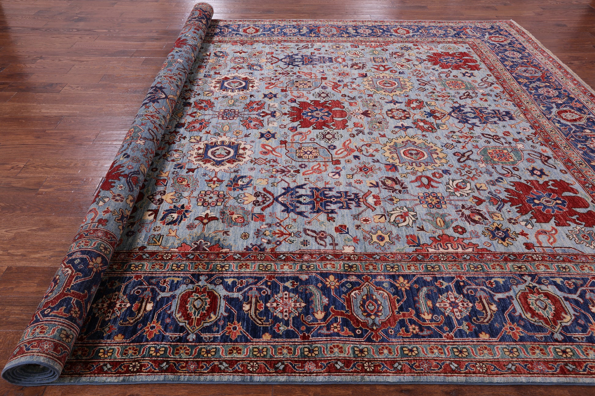 Blue Persian Fine Serapi Handmade Wool Rug - 9' 8" X 13' 10" - Golden Nile