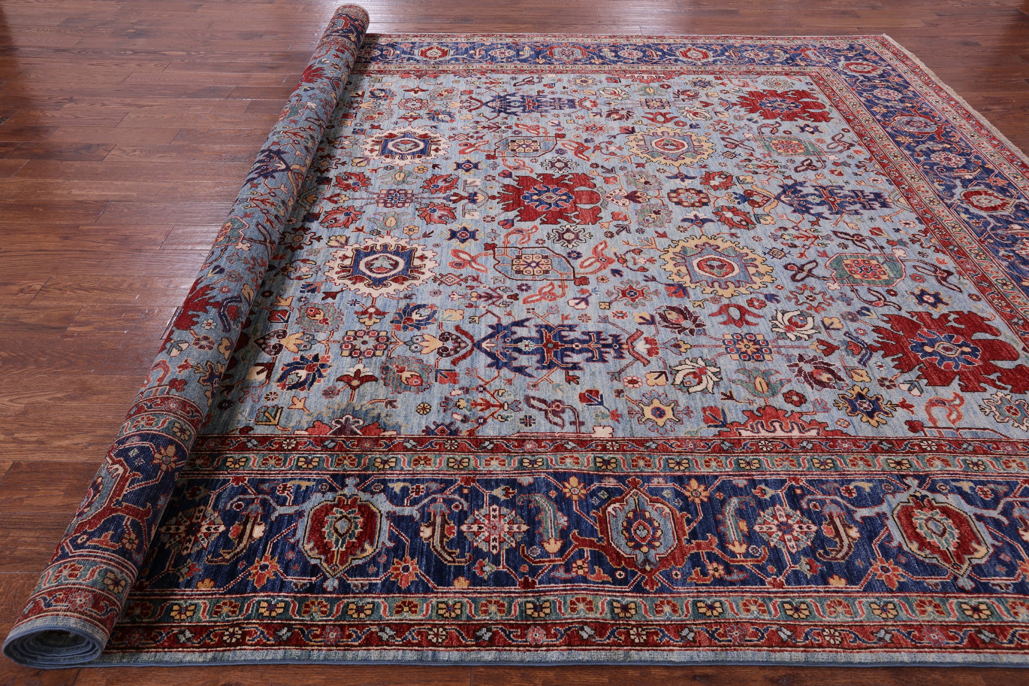 Blue Persian Fine Serapi Handmade Wool Rug - 9' 8" X 13' 10" - Golden Nile