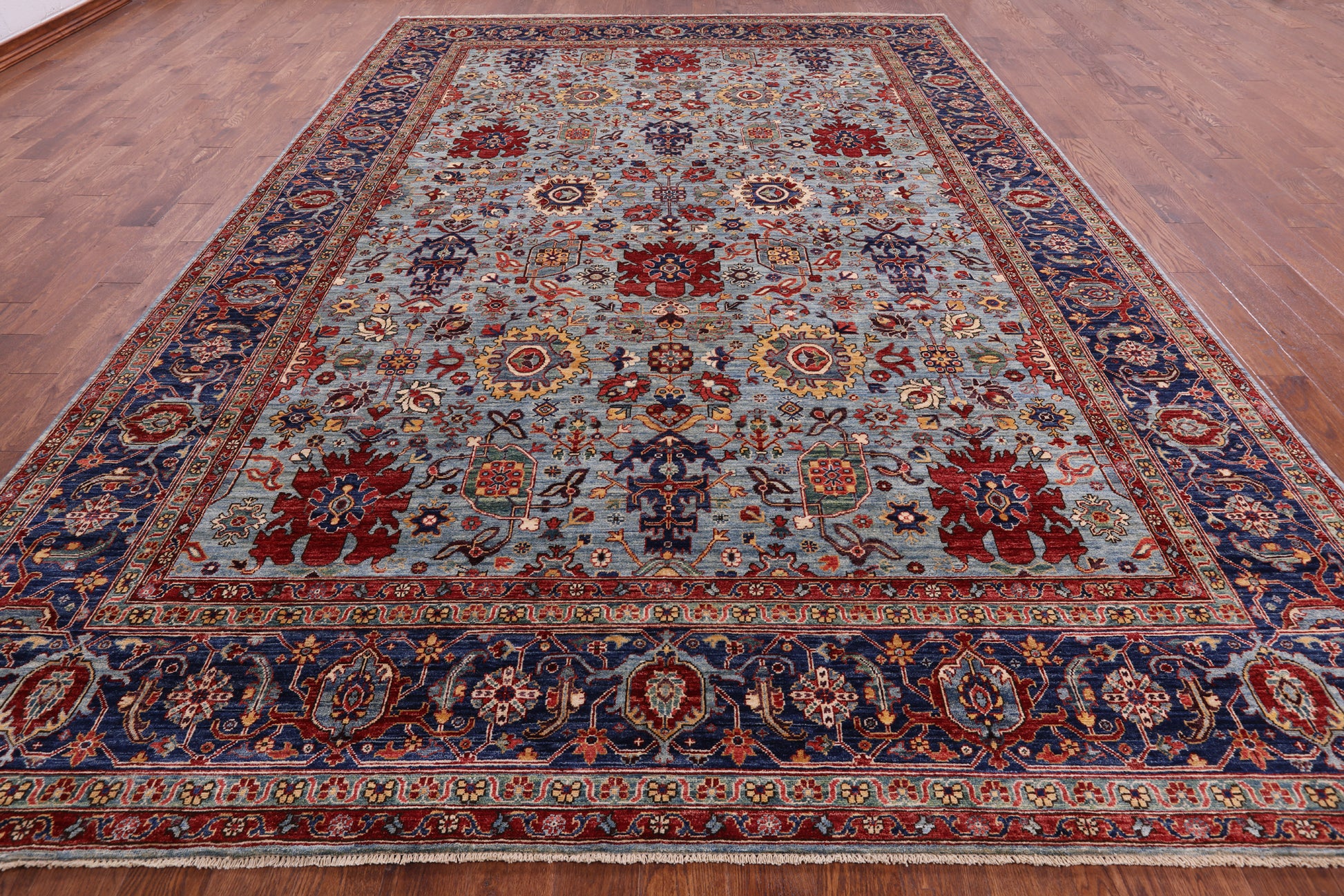 Blue Persian Fine Serapi Handmade Wool Rug - 9' 8" X 13' 10" - Golden Nile
