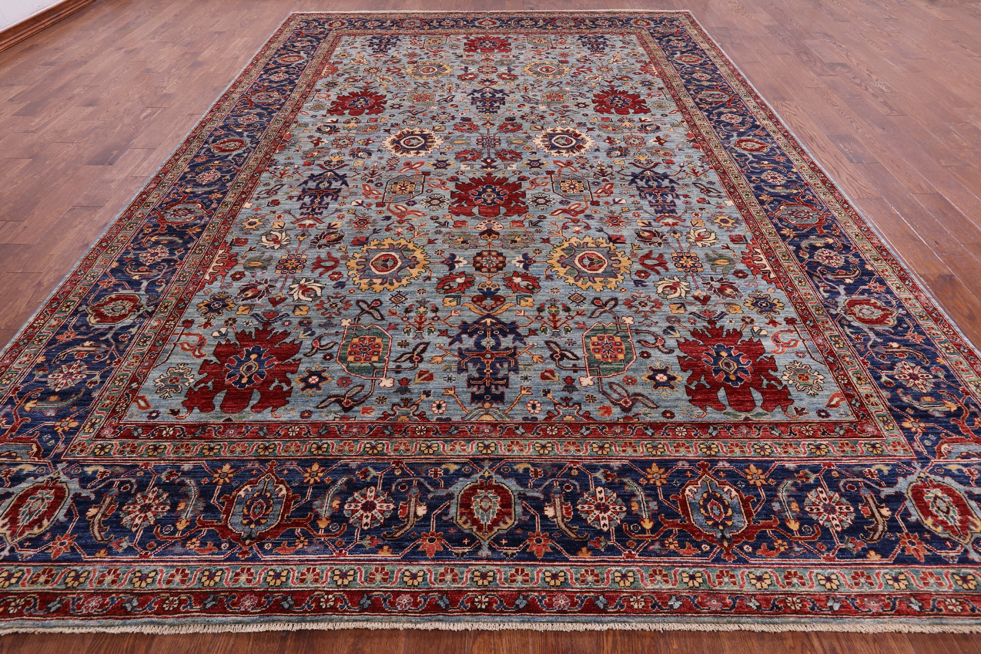 Blue Persian Fine Serapi Handmade Wool Rug - 9' 8" X 13' 10" - Golden Nile