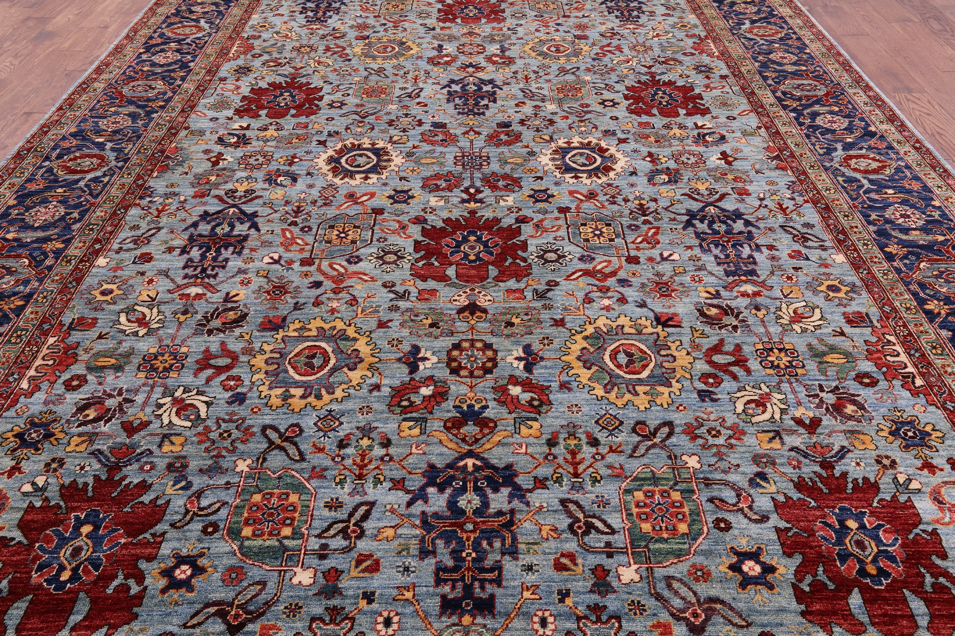 Blue Persian Fine Serapi Handmade Wool Rug - 9' 8" X 13' 10" - Golden Nile
