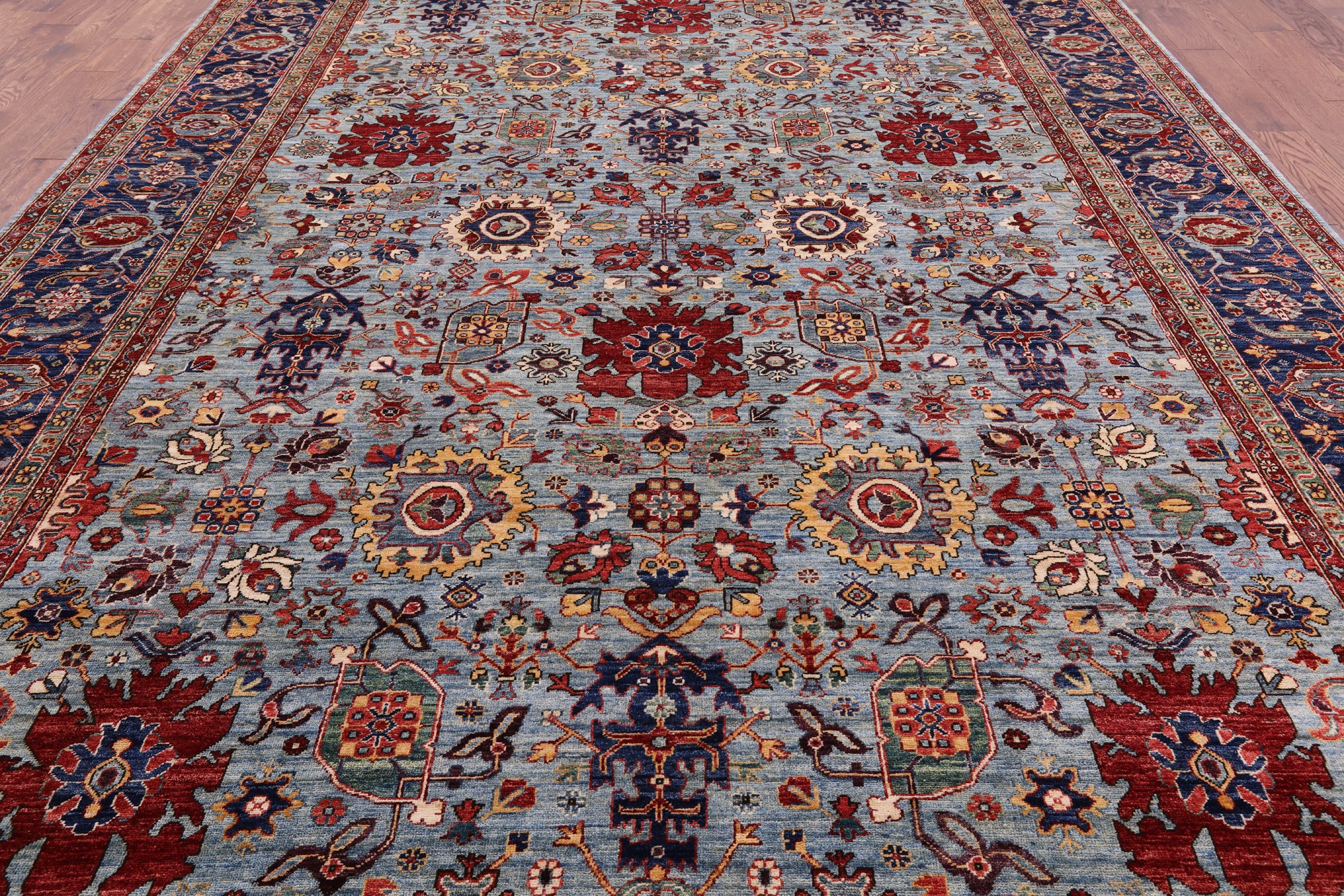 Blue Persian Fine Serapi Handmade Wool Rug - 9' 8" X 13' 10" - Golden Nile