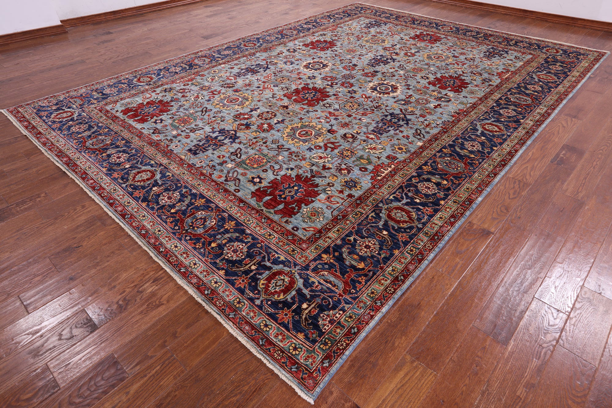 Blue Persian Fine Serapi Handmade Wool Rug - 9' 8" X 13' 10" - Golden Nile