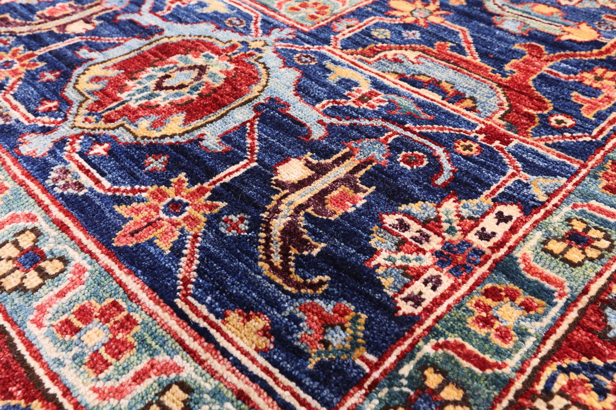 Blue Persian Fine Serapi Handmade Wool Rug - 9' 8" X 13' 10" - Golden Nile