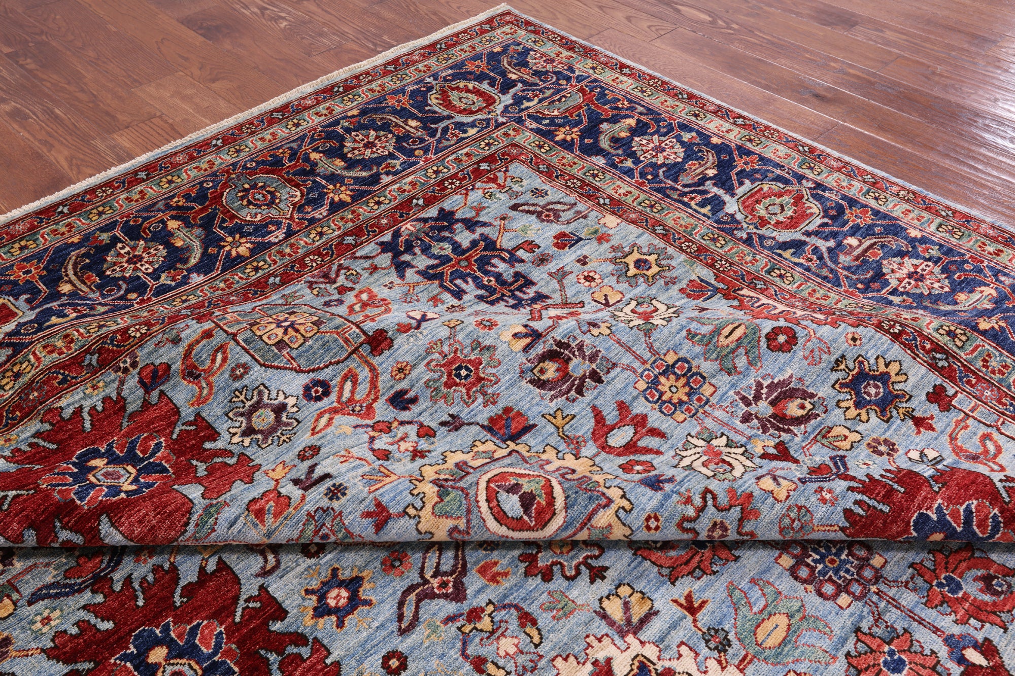 Blue Persian Fine Serapi Handmade Wool Rug - 9' 8" X 13' 10" - Golden Nile