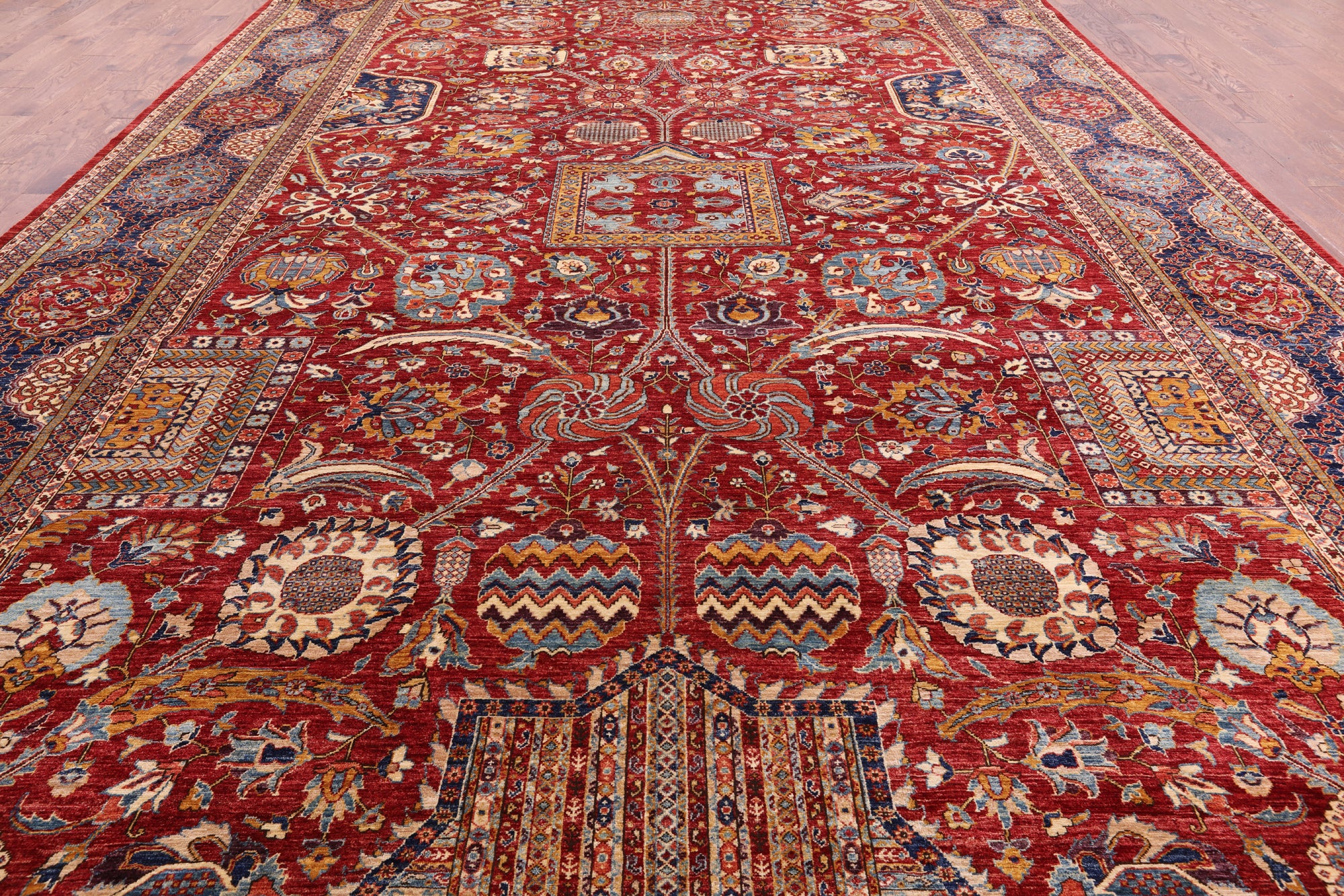 Red Fine Serapi Hand Knotted Wool Rug - 11' 8" X 18' 8" - Golden Nile