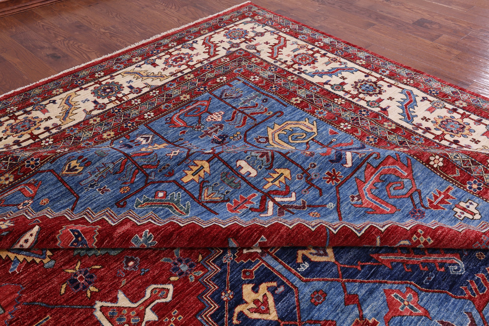 Red Persian Fine Serapi Hand Knotted Wool Rug - 13' 5" X 19' 1" - Golden Nile