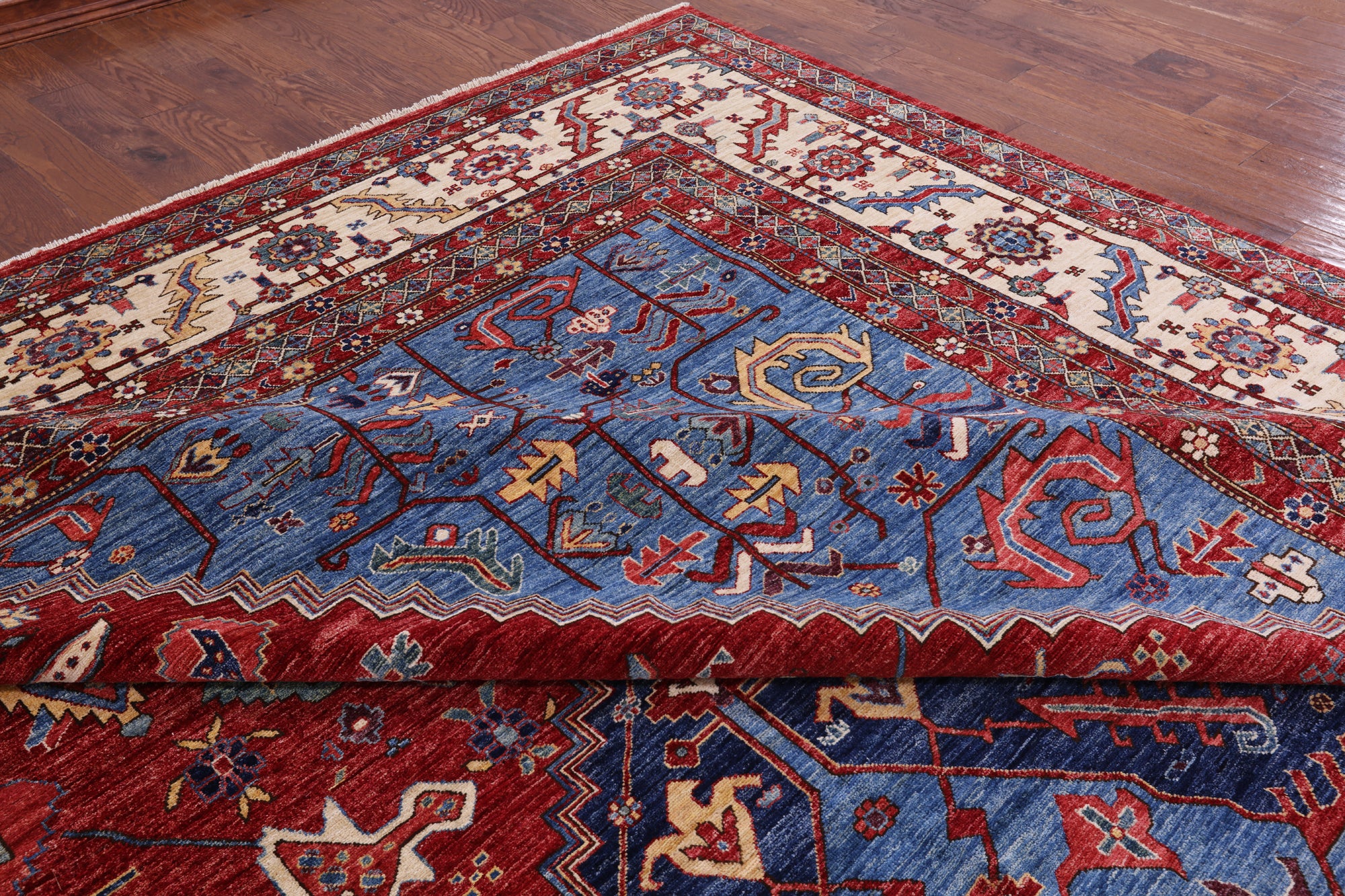 Red Persian Fine Serapi Hand Knotted Wool Rug - 13' 5" X 19' 1" - Golden Nile