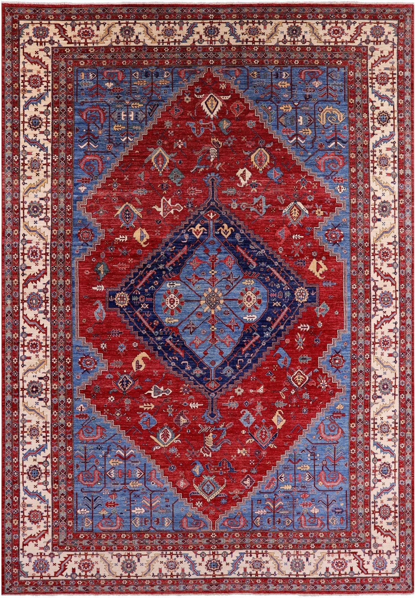 Red Persian Fine Serapi Hand Knotted Wool Rug - 13' 5" X 19' 1" - Golden Nile