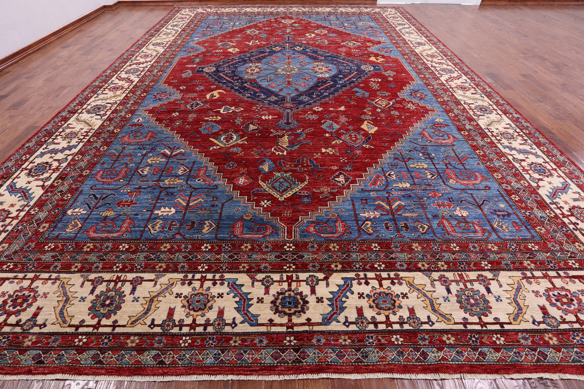 Red Persian Fine Serapi Hand Knotted Wool Rug - 13' 5" X 19' 1" - Golden Nile