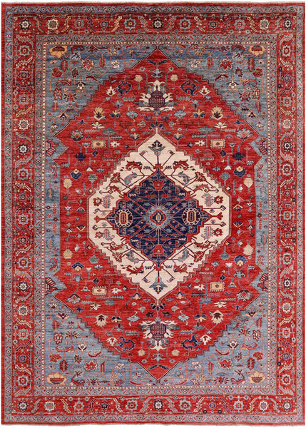 Red Persian Fine Serapi Handmade Wool Rug - 9' 9" X 13' 8" - Golden Nile