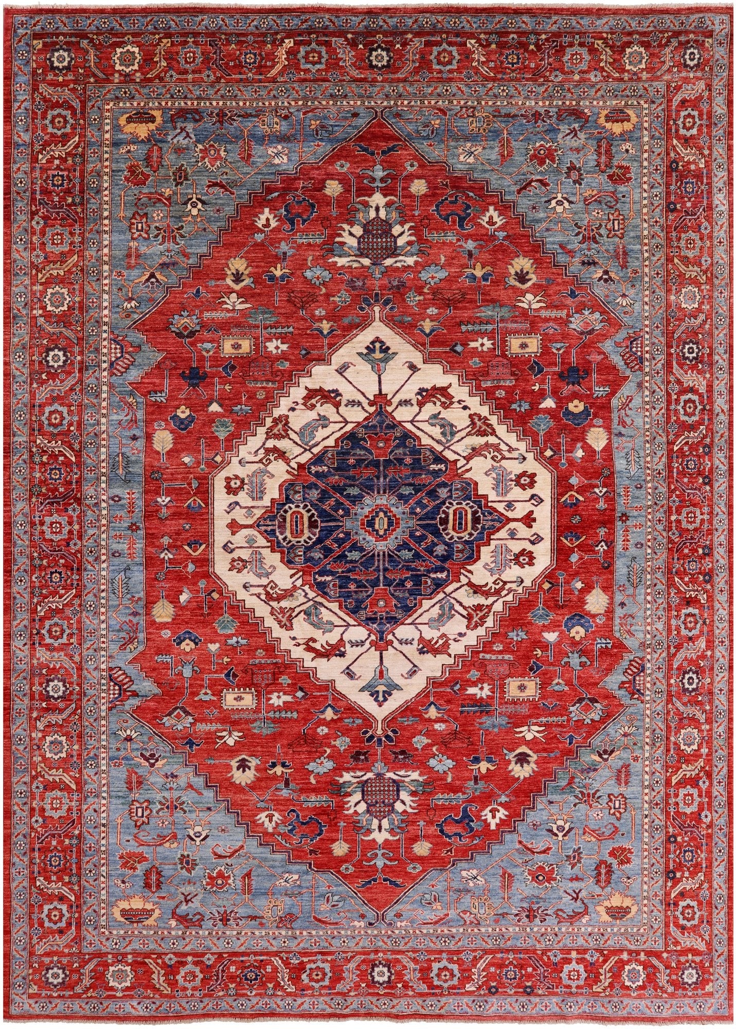 Red Persian Fine Serapi Handmade Wool Rug - 9' 9" X 13' 8" - Golden Nile