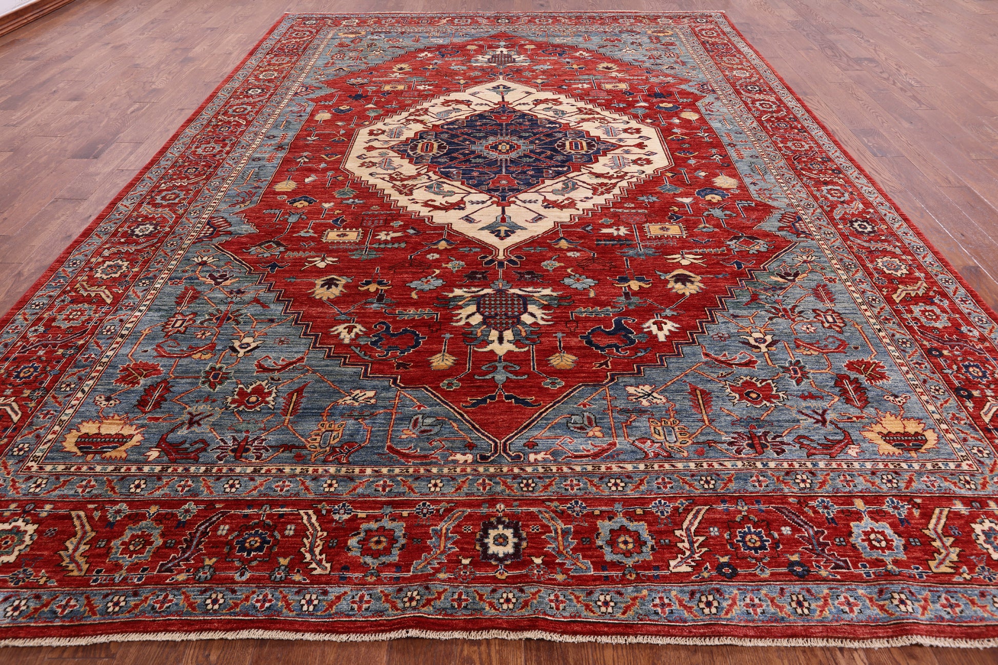 Red Persian Fine Serapi Handmade Wool Rug - 9' 9" X 13' 8" - Golden Nile