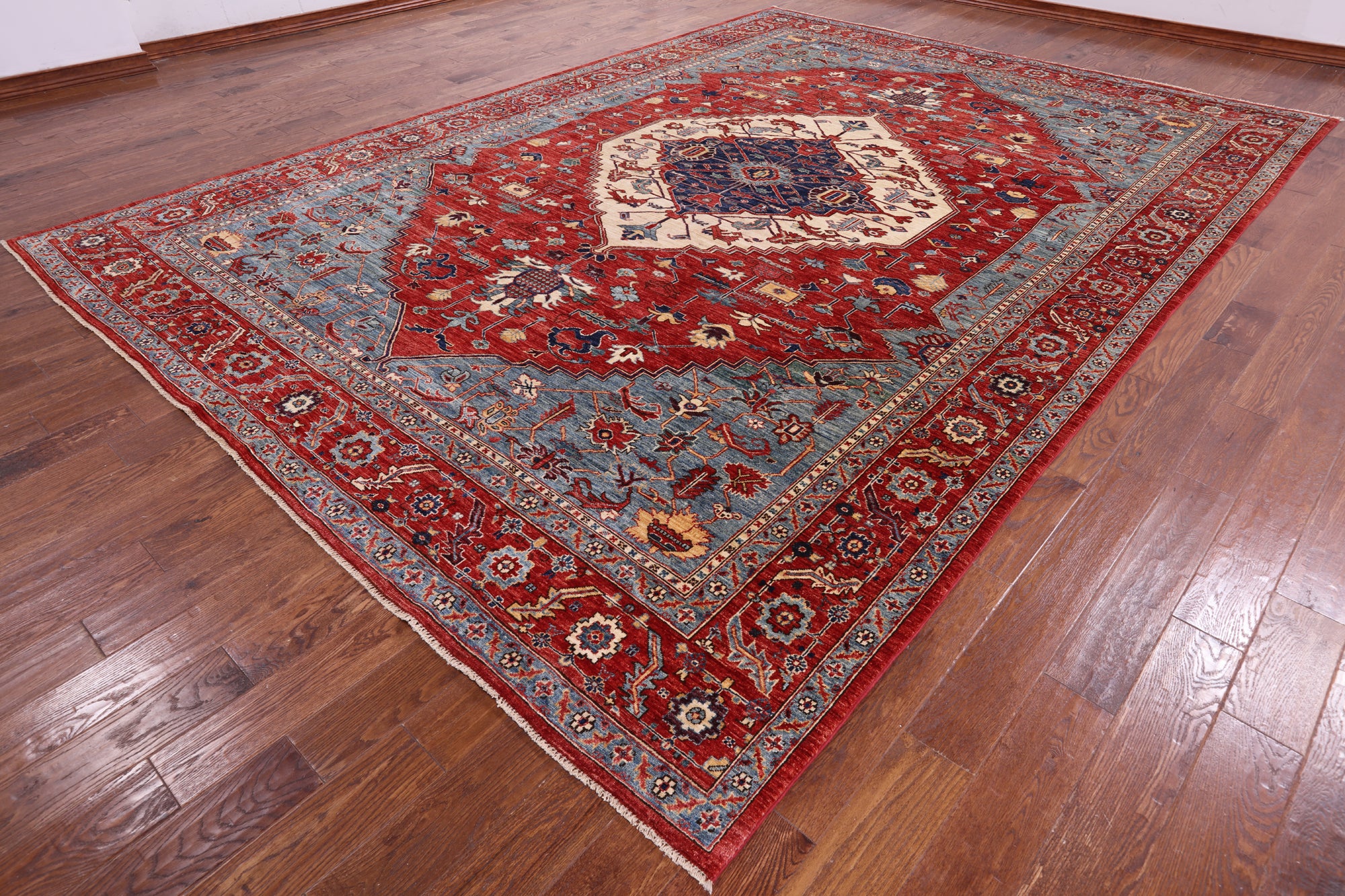 Red Persian Fine Serapi Handmade Wool Rug - 9' 9" X 13' 8" - Golden Nile