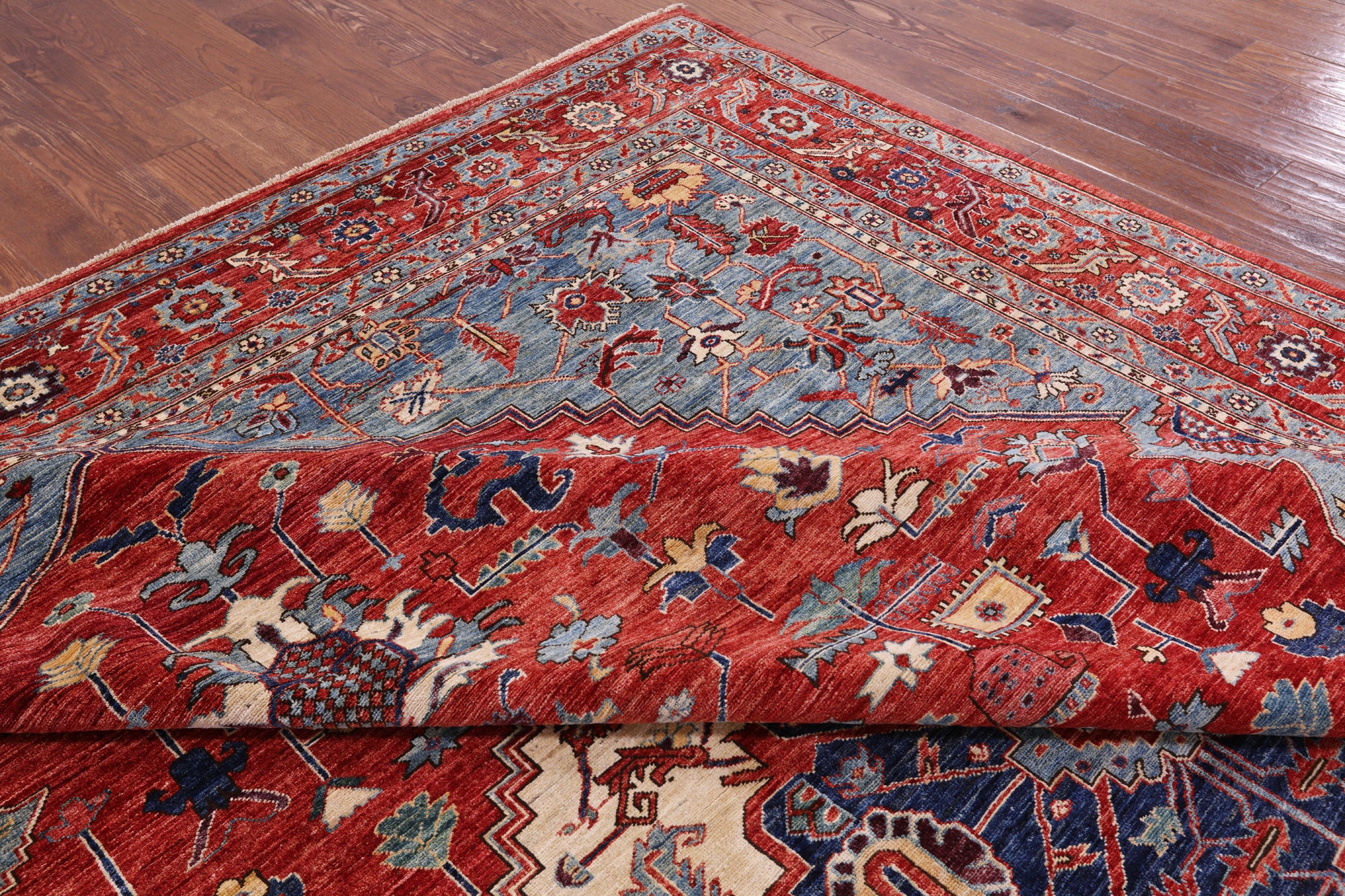 Red Persian Fine Serapi Handmade Wool Rug - 9' 9" X 13' 8" - Golden Nile