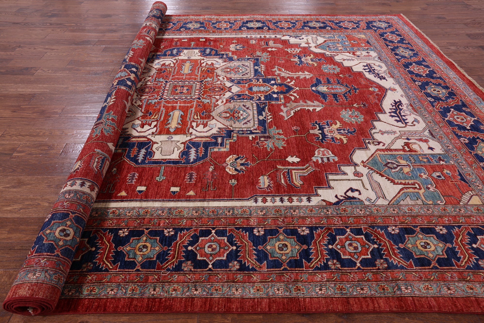Red Fine Serapi Hand Knotted Wool Rug - 9' 8" X 13' 4" - Golden Nile