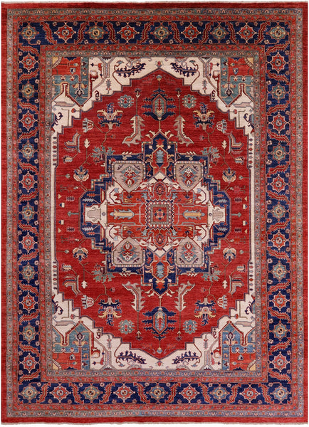 Red Fine Serapi Hand Knotted Wool Rug - 9' 8" X 13' 4" - Golden Nile