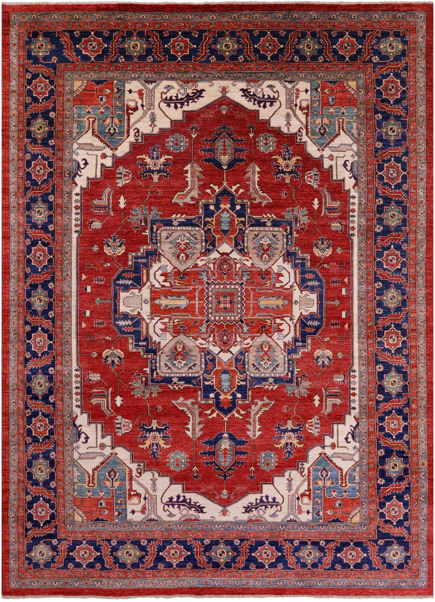 Red Fine Serapi Hand Knotted Wool Rug - 9' 8" X 13' 4" - Golden Nile