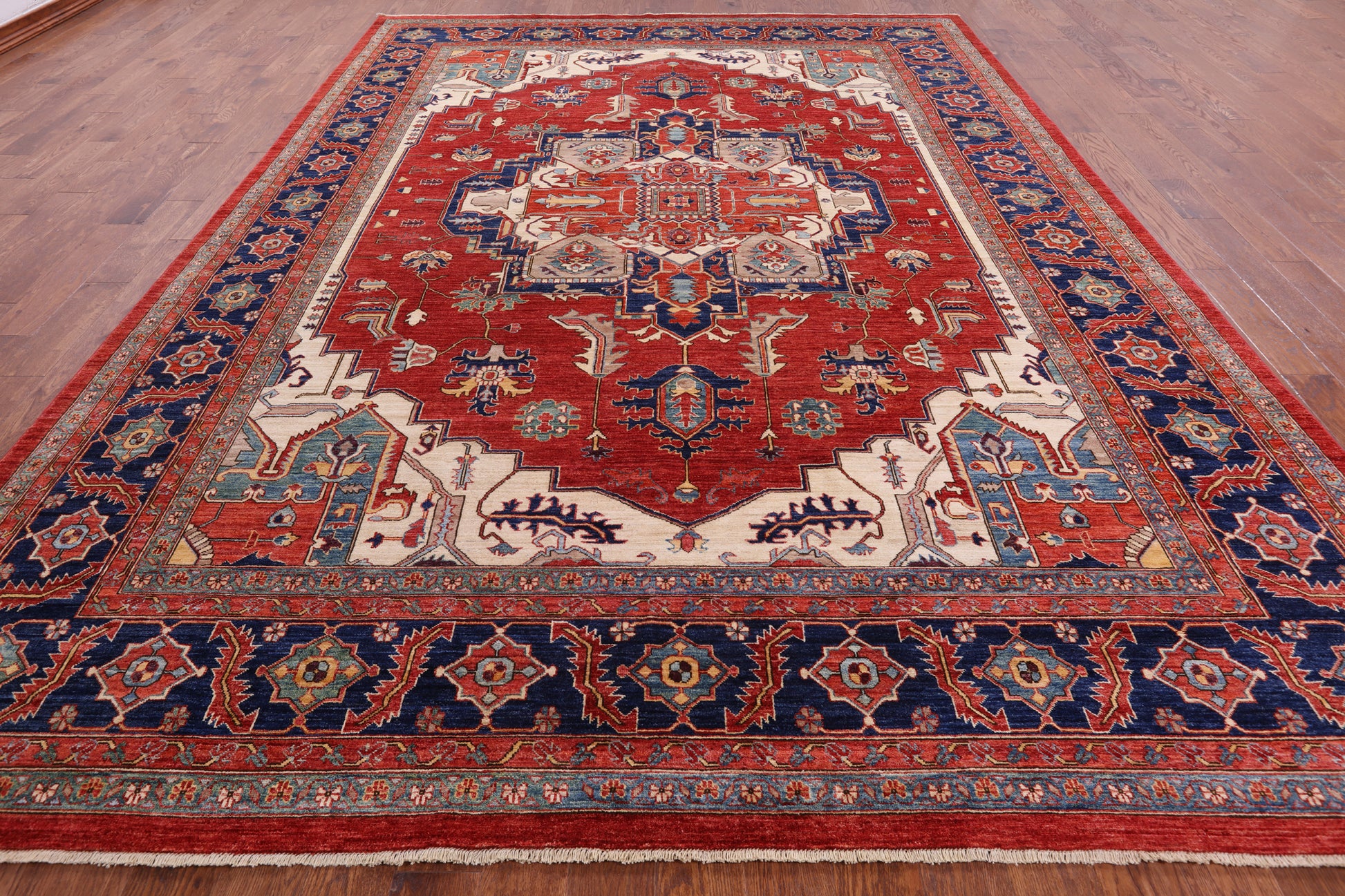 Red Fine Serapi Hand Knotted Wool Rug - 9' 8" X 13' 4" - Golden Nile