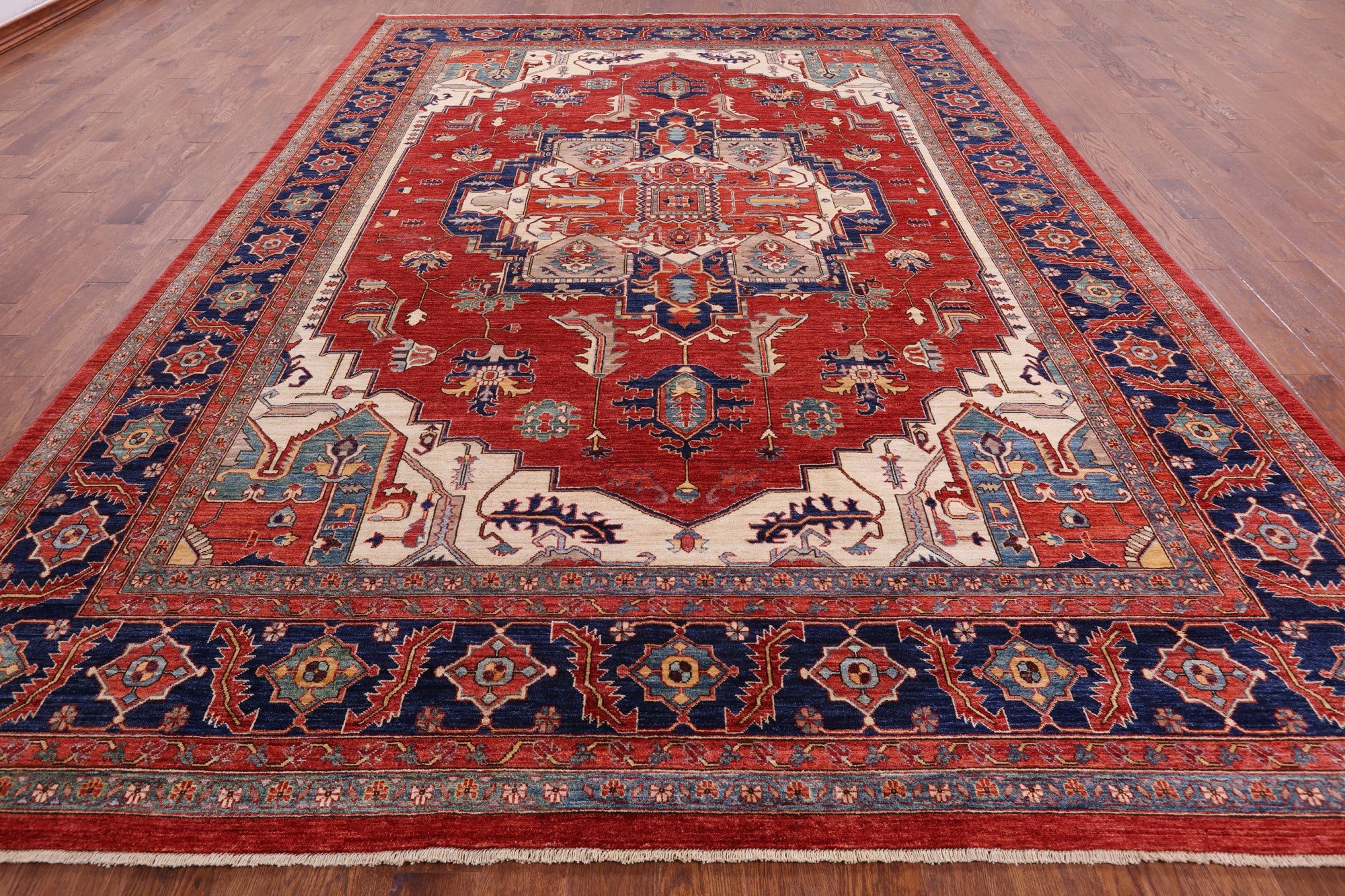 Red Fine Serapi Hand Knotted Wool Rug - 9' 8" X 13' 4" - Golden Nile