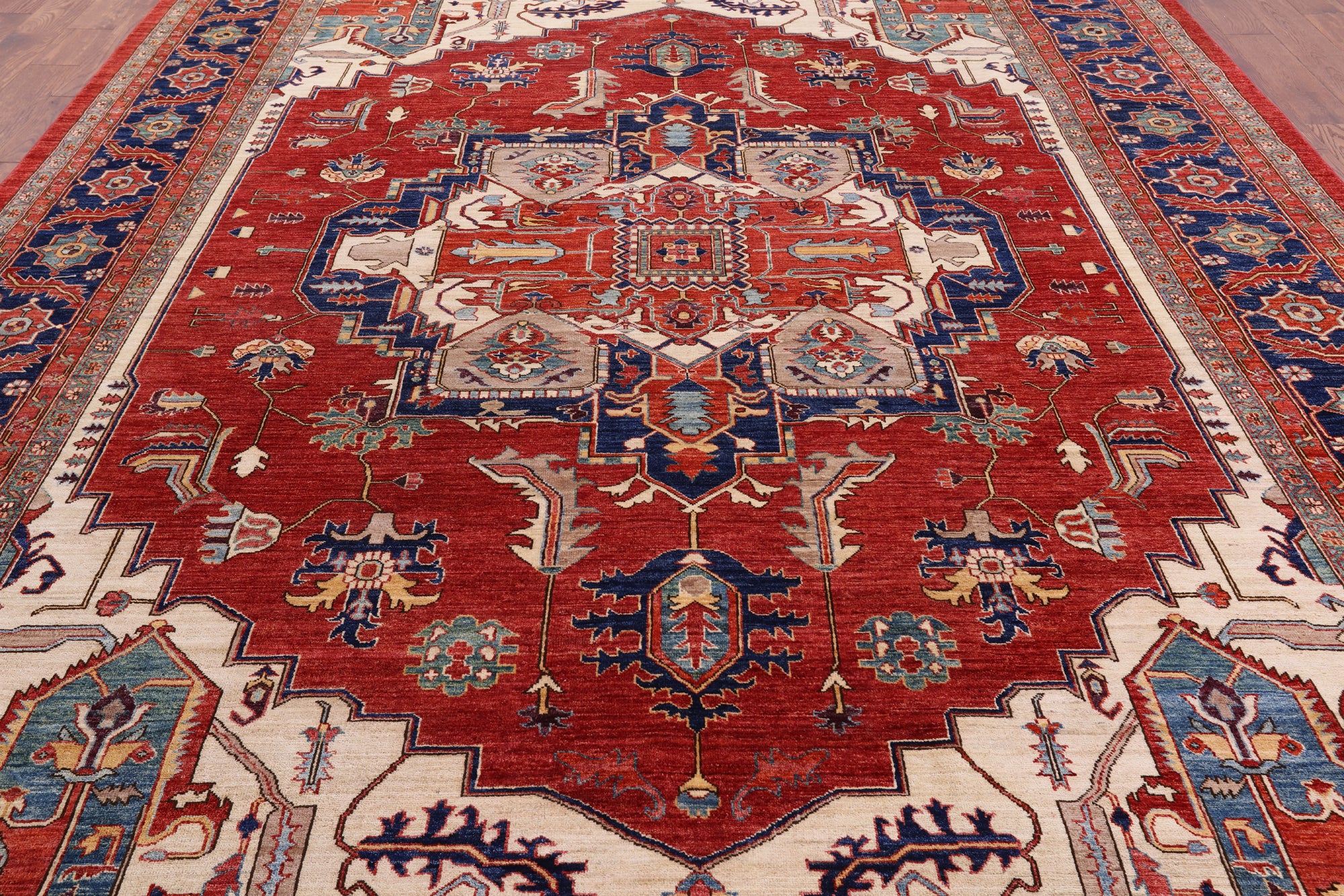 Red Fine Serapi Hand Knotted Wool Rug - 9' 8" X 13' 4" - Golden Nile
