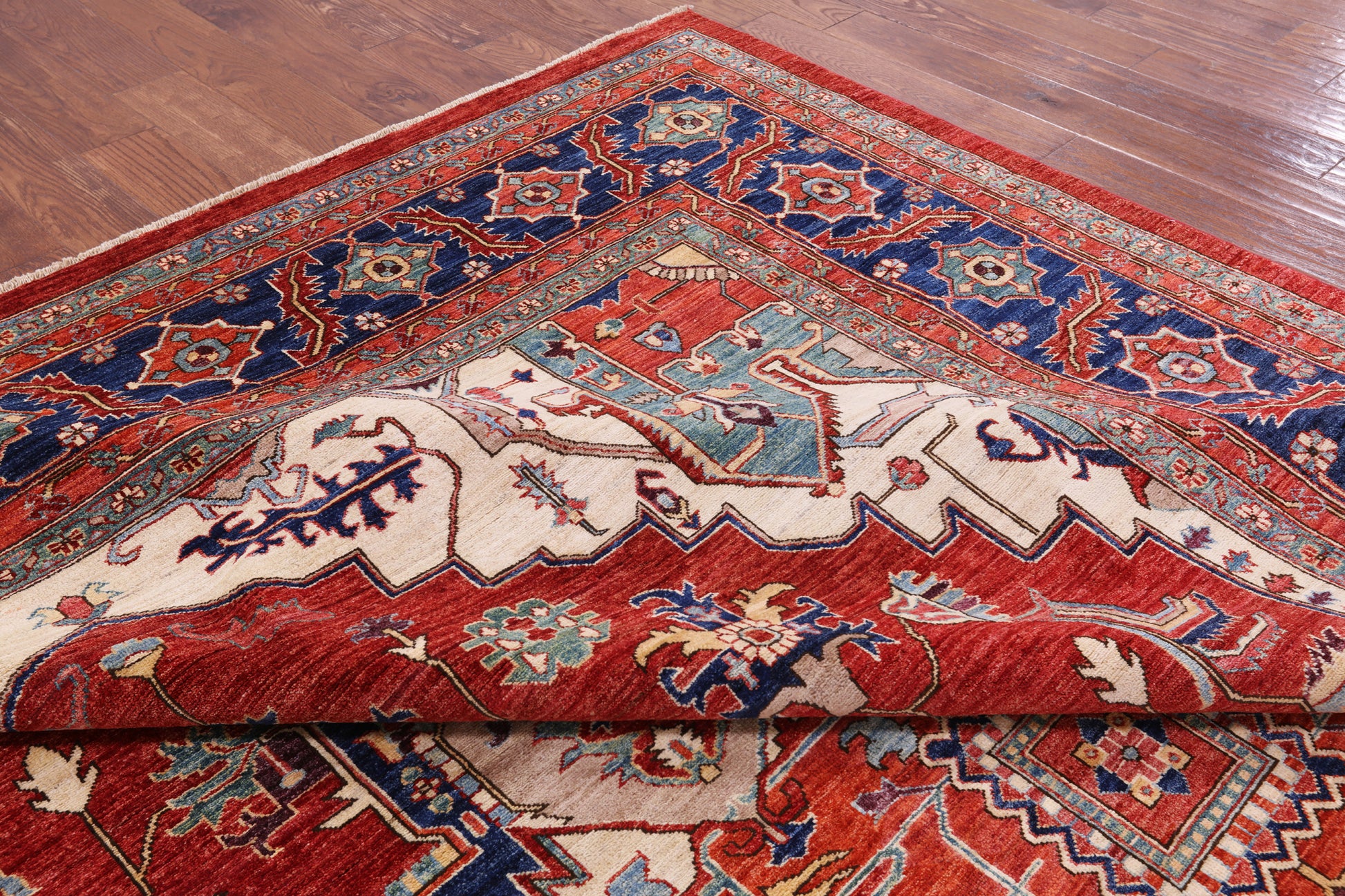 Red Fine Serapi Hand Knotted Wool Rug - 9' 8" X 13' 4" - Golden Nile