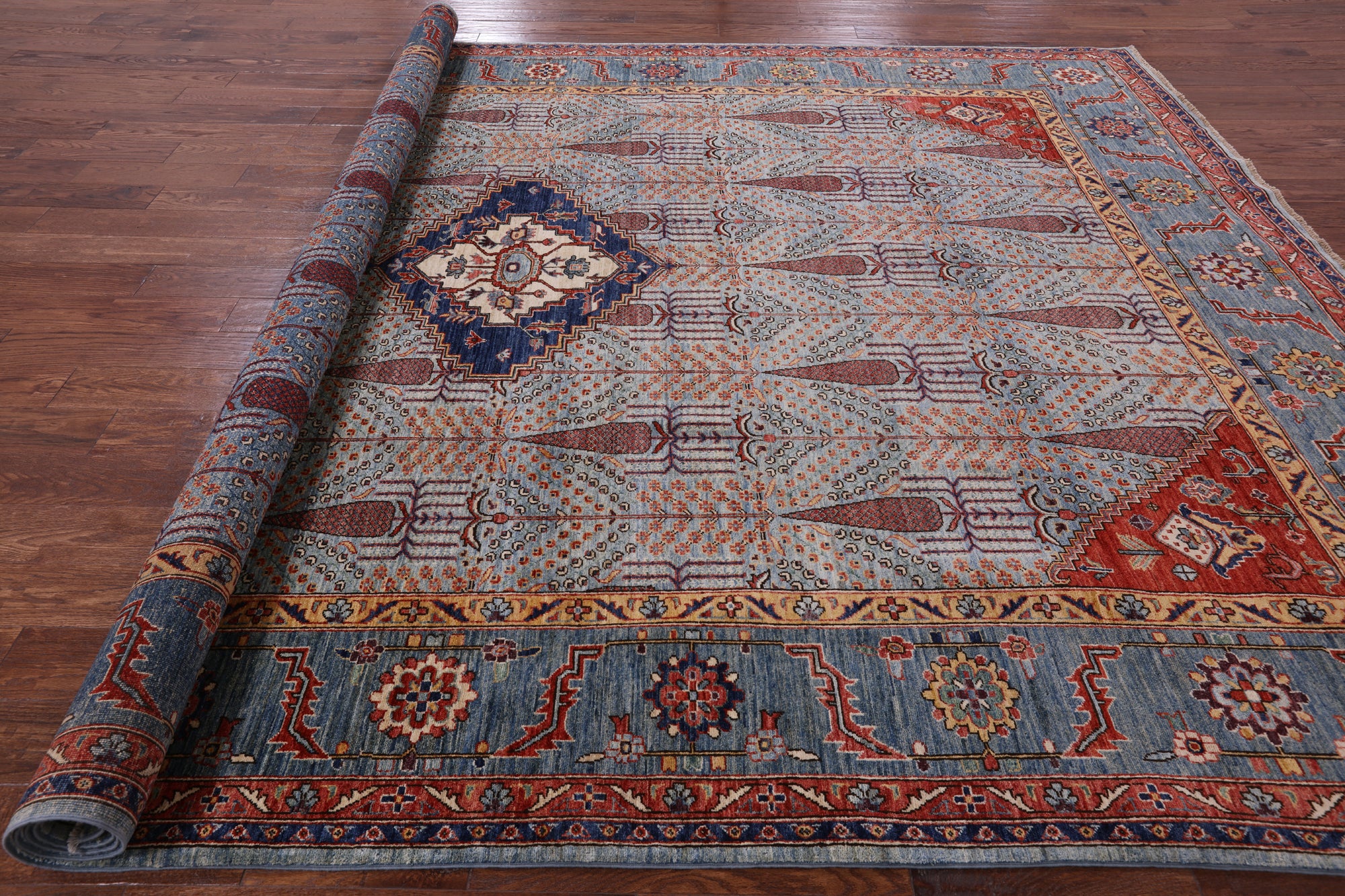 Blue Persian Fine Serapi Hand Knotted Wool Rug - 9' 2" X 12' 2" - Golden Nile