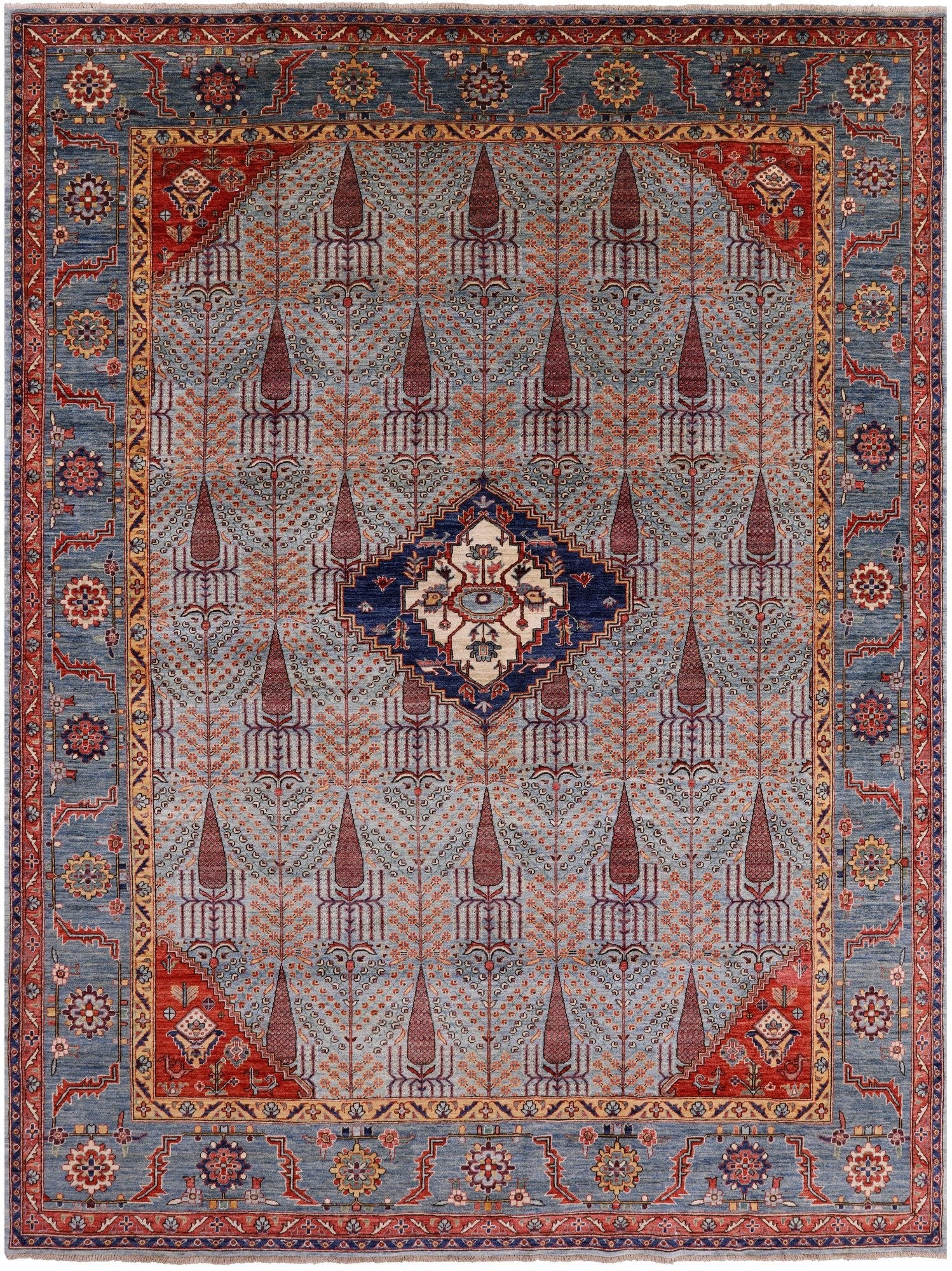 Blue Persian Fine Serapi Hand Knotted Wool Rug - 9' 2" X 12' 2" - Golden Nile
