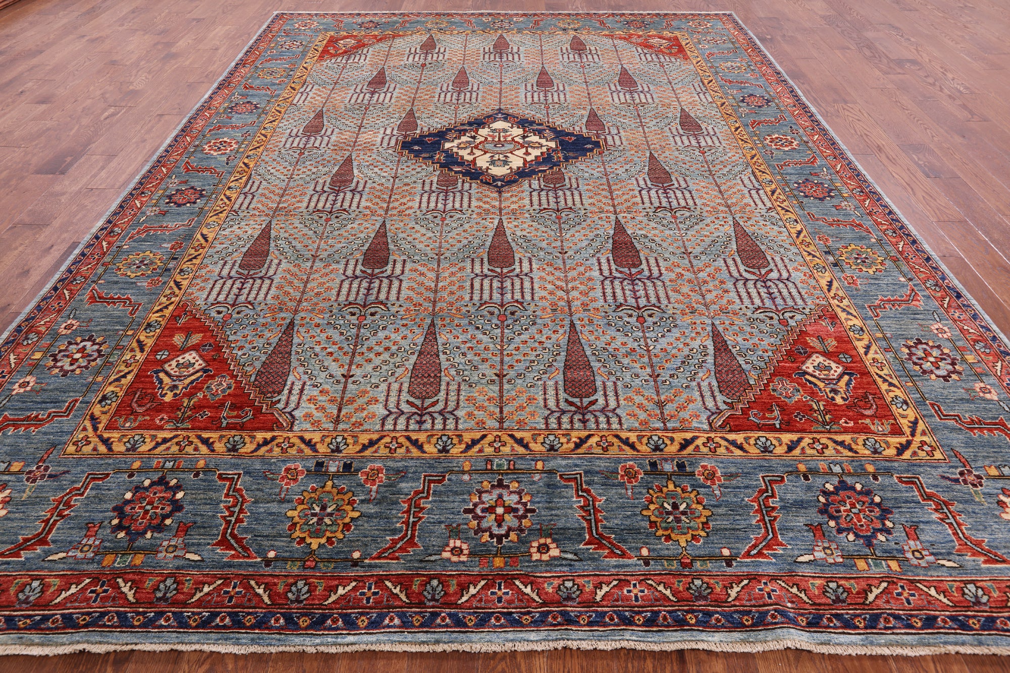 Blue Persian Fine Serapi Hand Knotted Wool Rug - 9' 2" X 12' 2" - Golden Nile