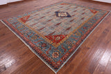 Blue Persian Fine Serapi Hand Knotted Wool Rug - 9' 2" X 12' 2" - Golden Nile