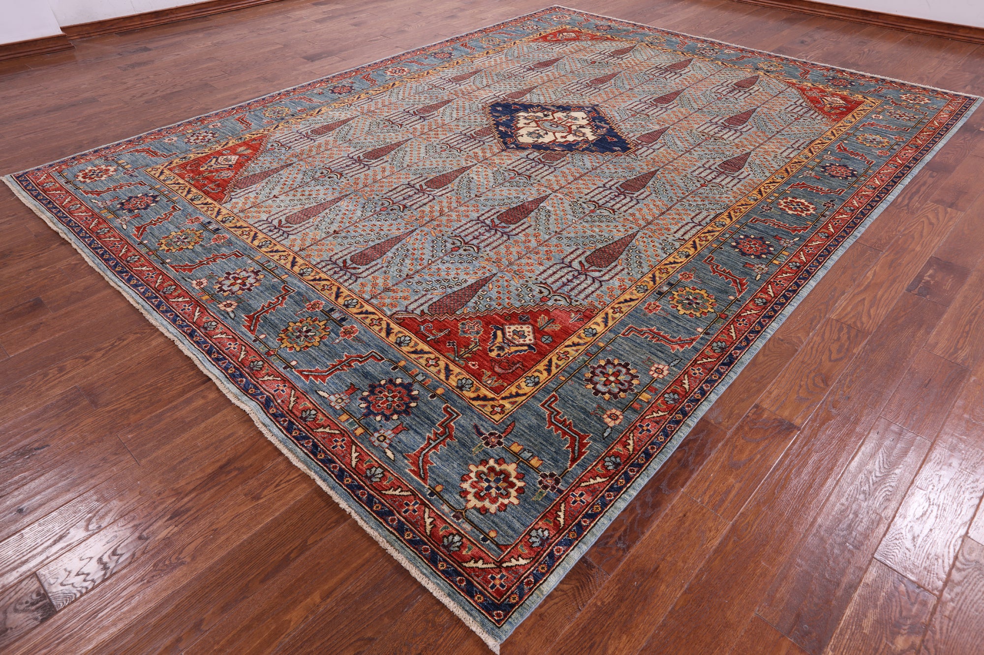 Blue Persian Fine Serapi Hand Knotted Wool Rug - 9' 2" X 12' 2" - Golden Nile