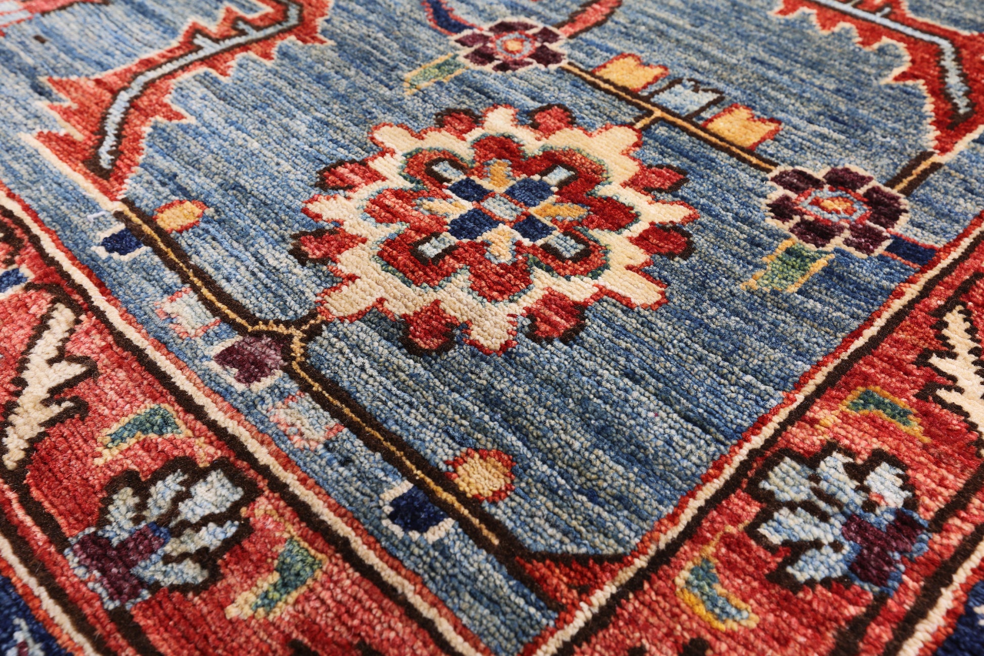 Blue Persian Fine Serapi Hand Knotted Wool Rug - 9' 2" X 12' 2" - Golden Nile